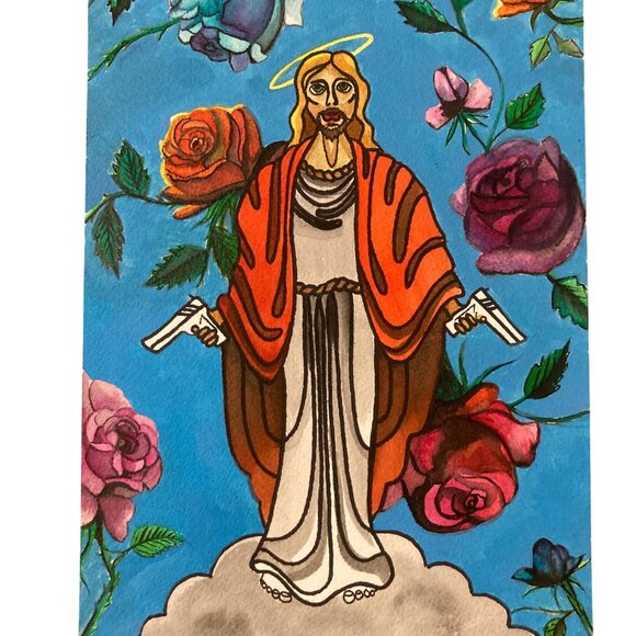 Jesus With Guns & Roses Tattoo Art Painting - Picture 2 of 5
